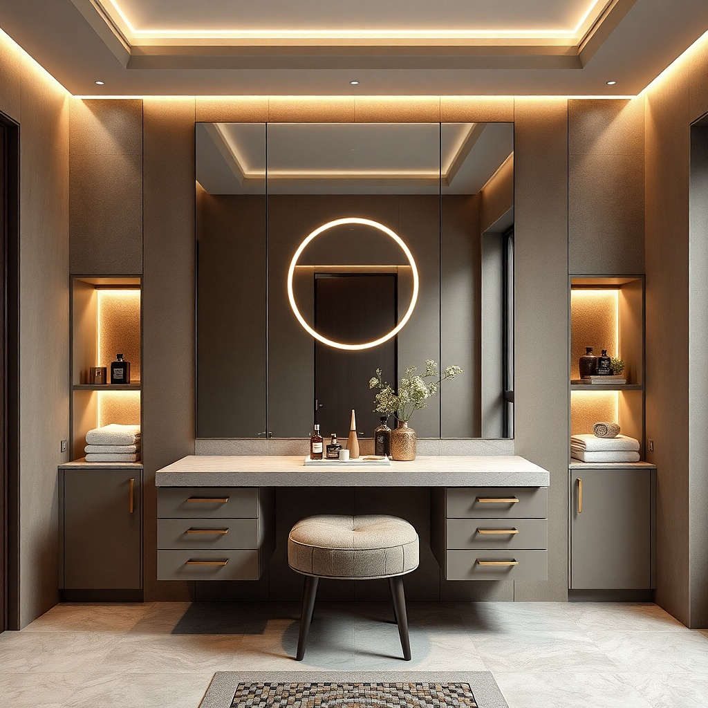 Mirror with two-sided clarity above vanity with a visible magnification panel