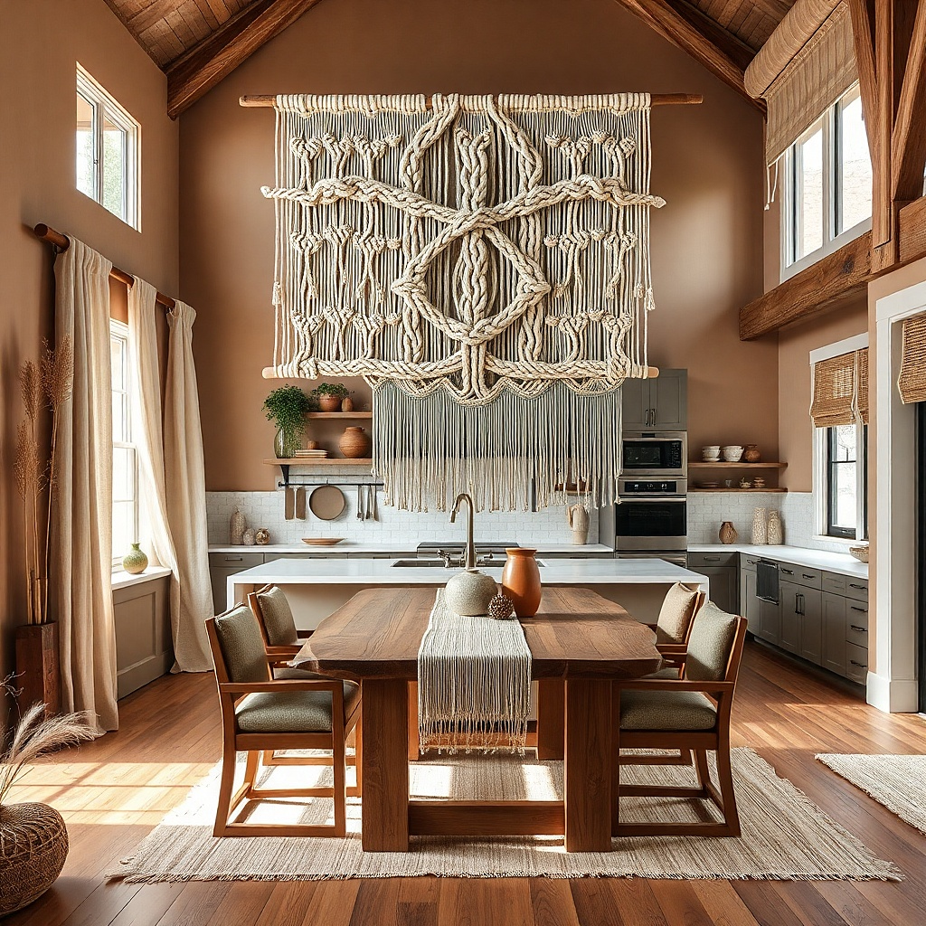 Single-color cotton macrame wall hanging with straight top rod