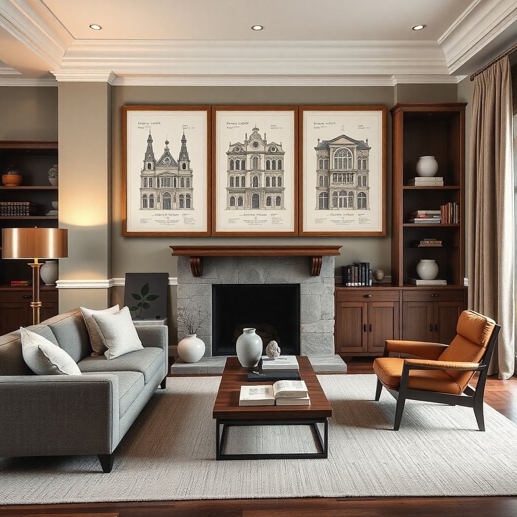 Large framed typography artwork with lots of blank space above sofa