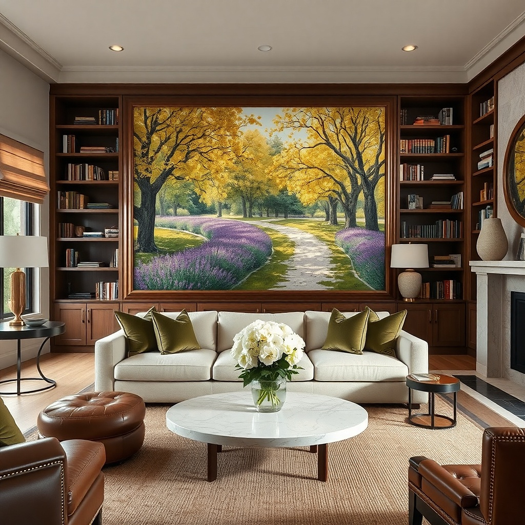 Three medium frames on a staggered ledge above sofa
