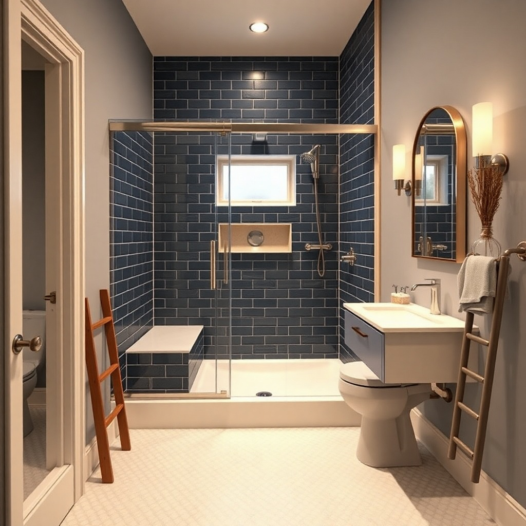 Small bathroom tub area converted to a 60x30 shower with a sliding glass door