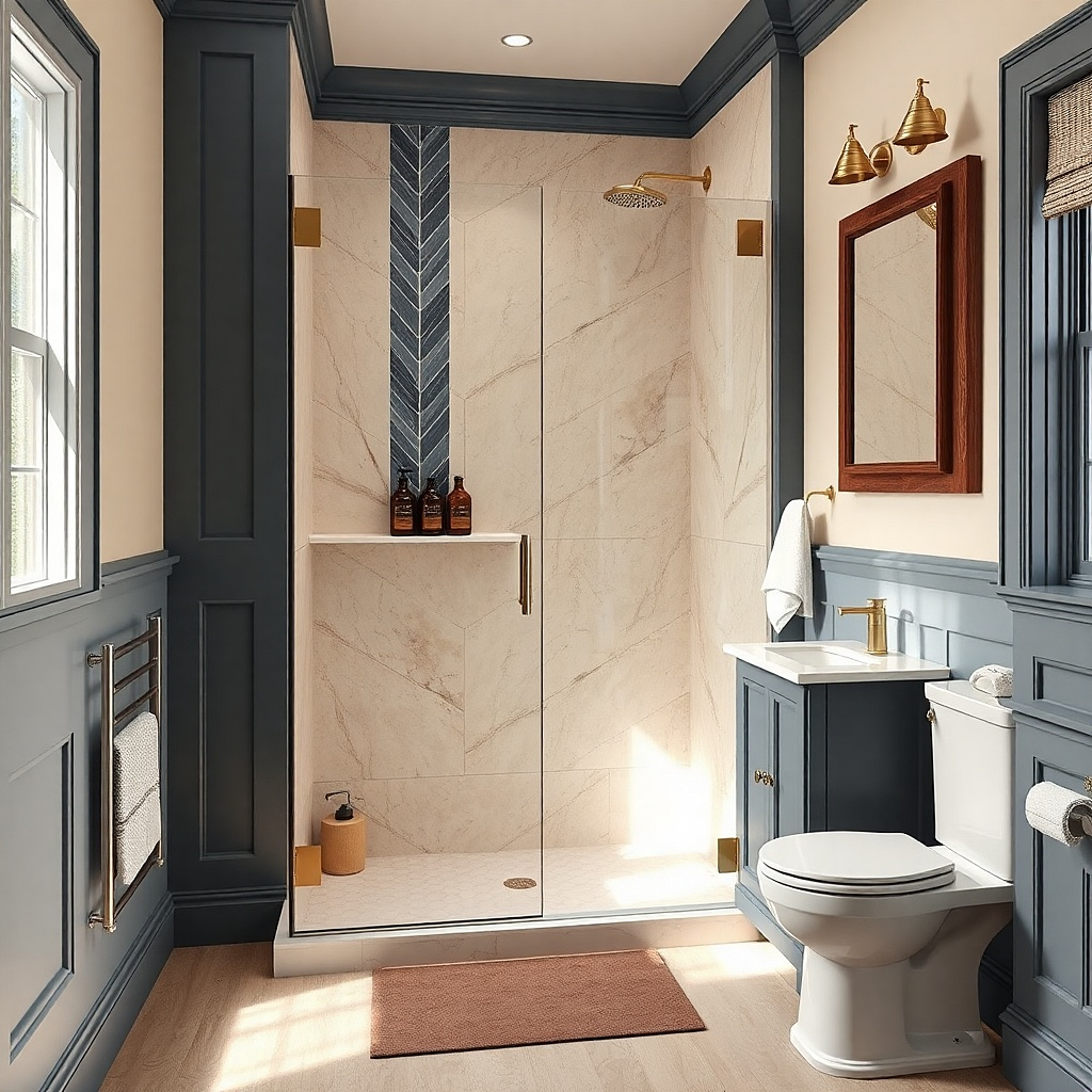 Corner shower conversion with glass return panel and tiled tub surround