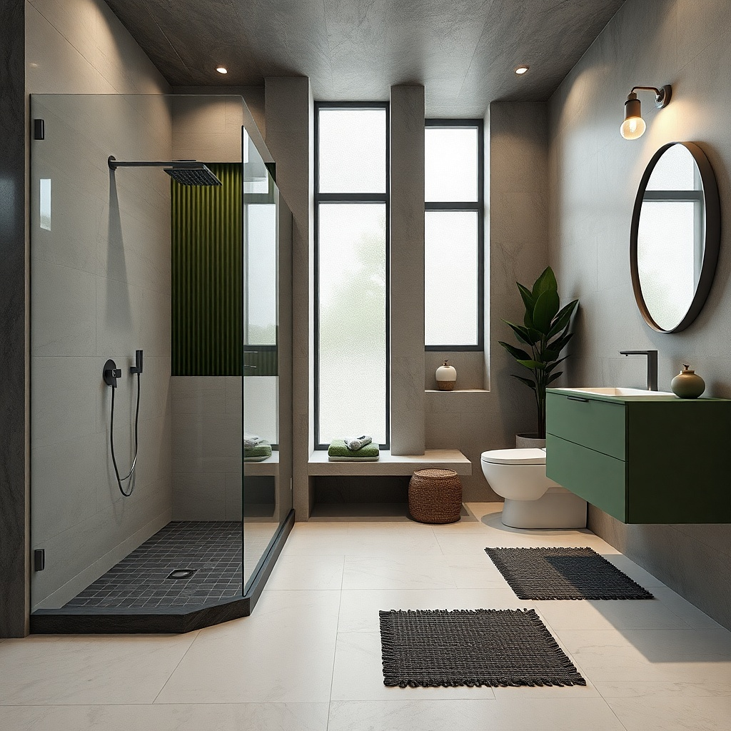Corner shower with textured floor and channel drain line