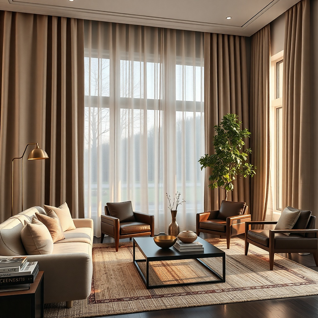 Mushroom beige curtains with a darker beige border band