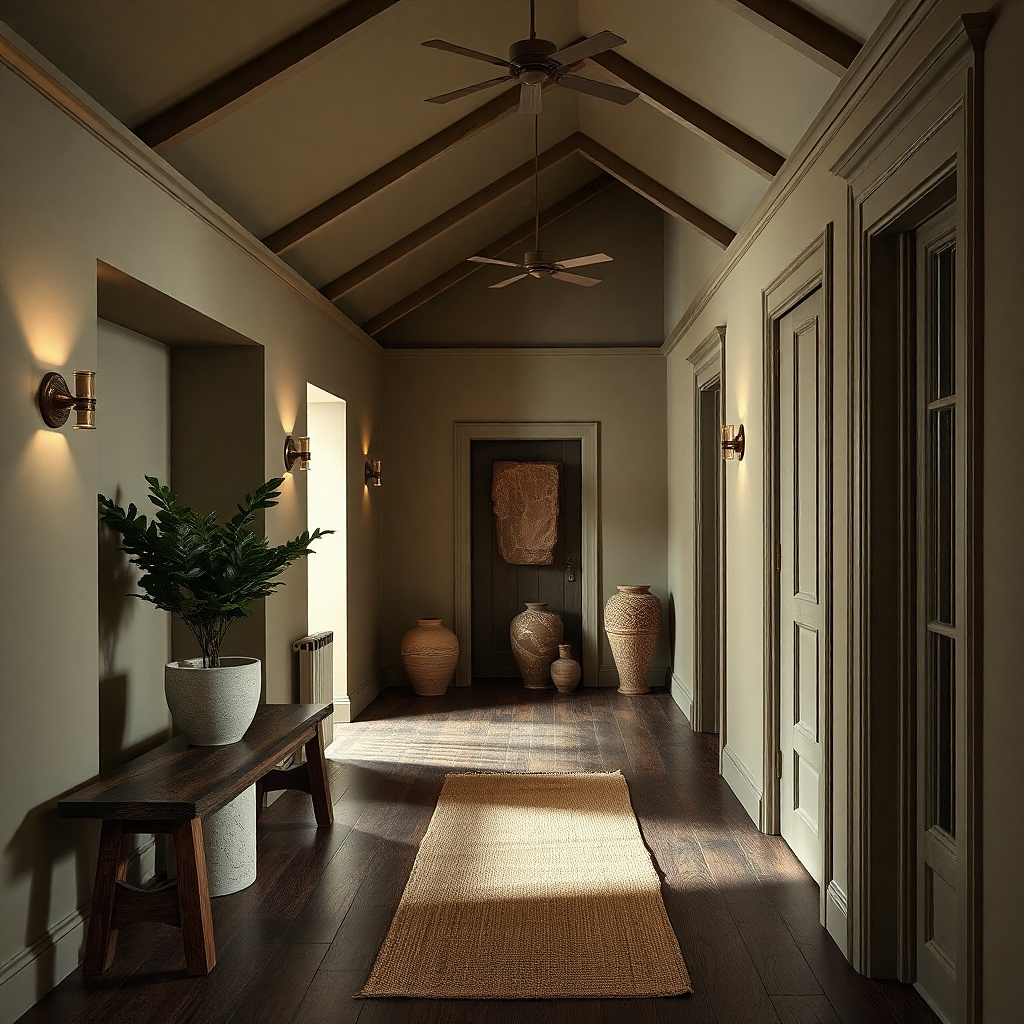 Small hallway painted in one deep green color on walls and trim