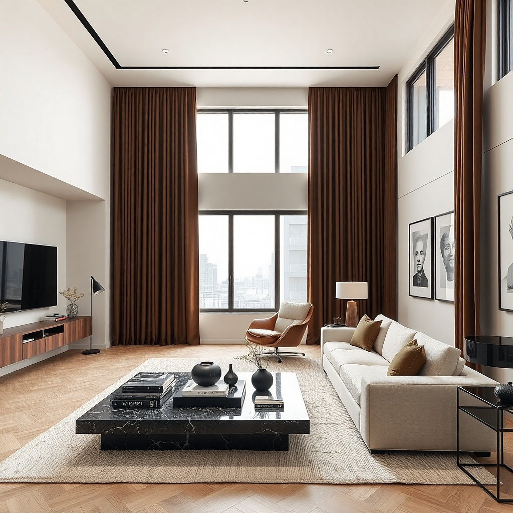 Dark espresso curtains against pale greige walls