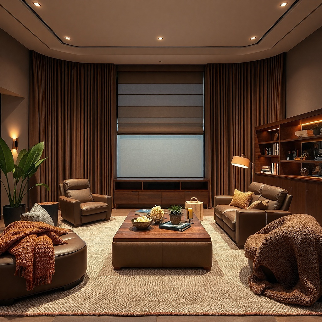Mocha blackout curtains in a living room with a television