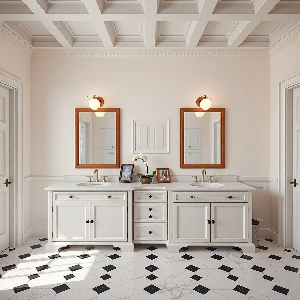 Two matching 30-inch vanities side-by-side with shared countertop and two mirrors