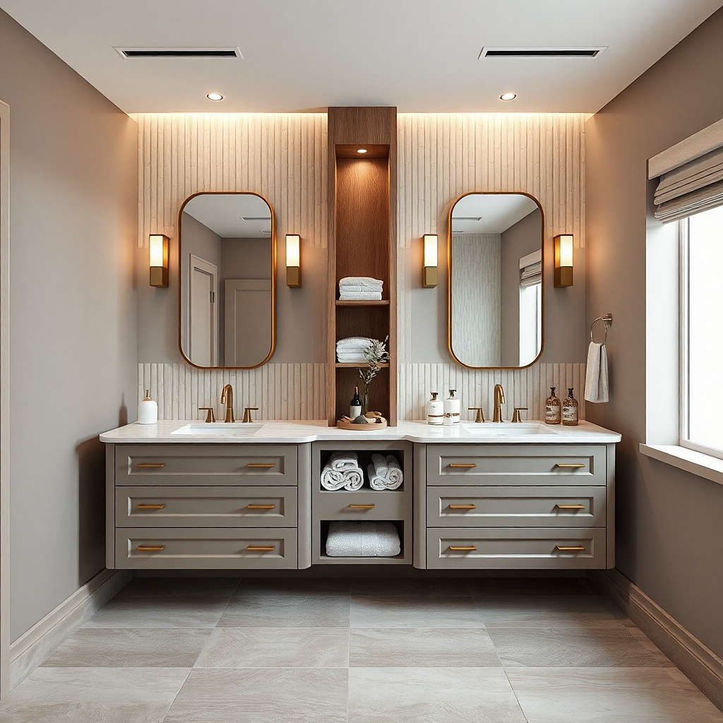 Double vanity with tall drawers under each sink and two faucets