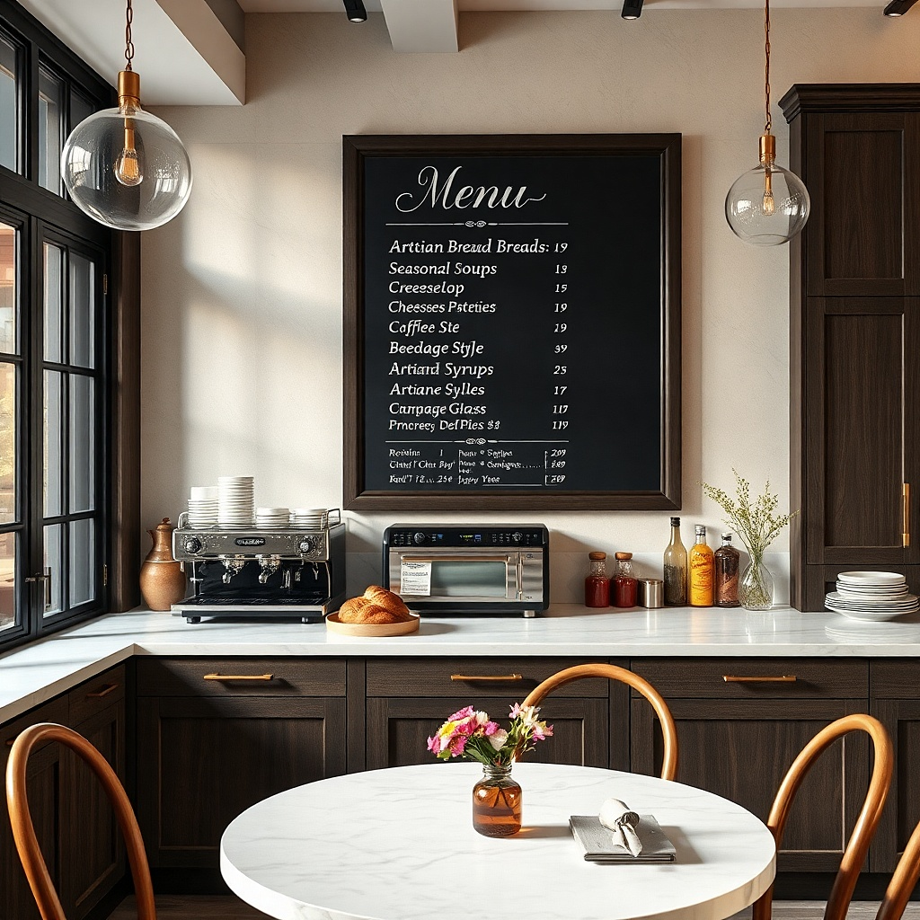 Chalkboard menu style print in a black frame on a kitchen wall