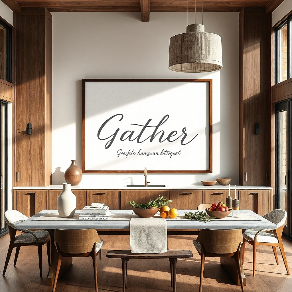 Large 'Gather' typography print with off-white mat in a simple frame