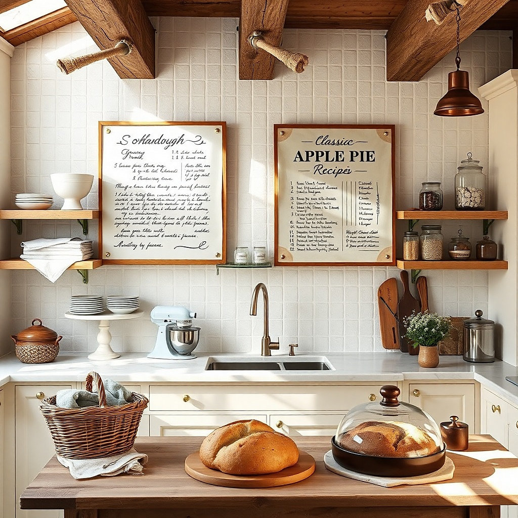 Two framed chalk-style recipe cards with linen-texture mats side by side