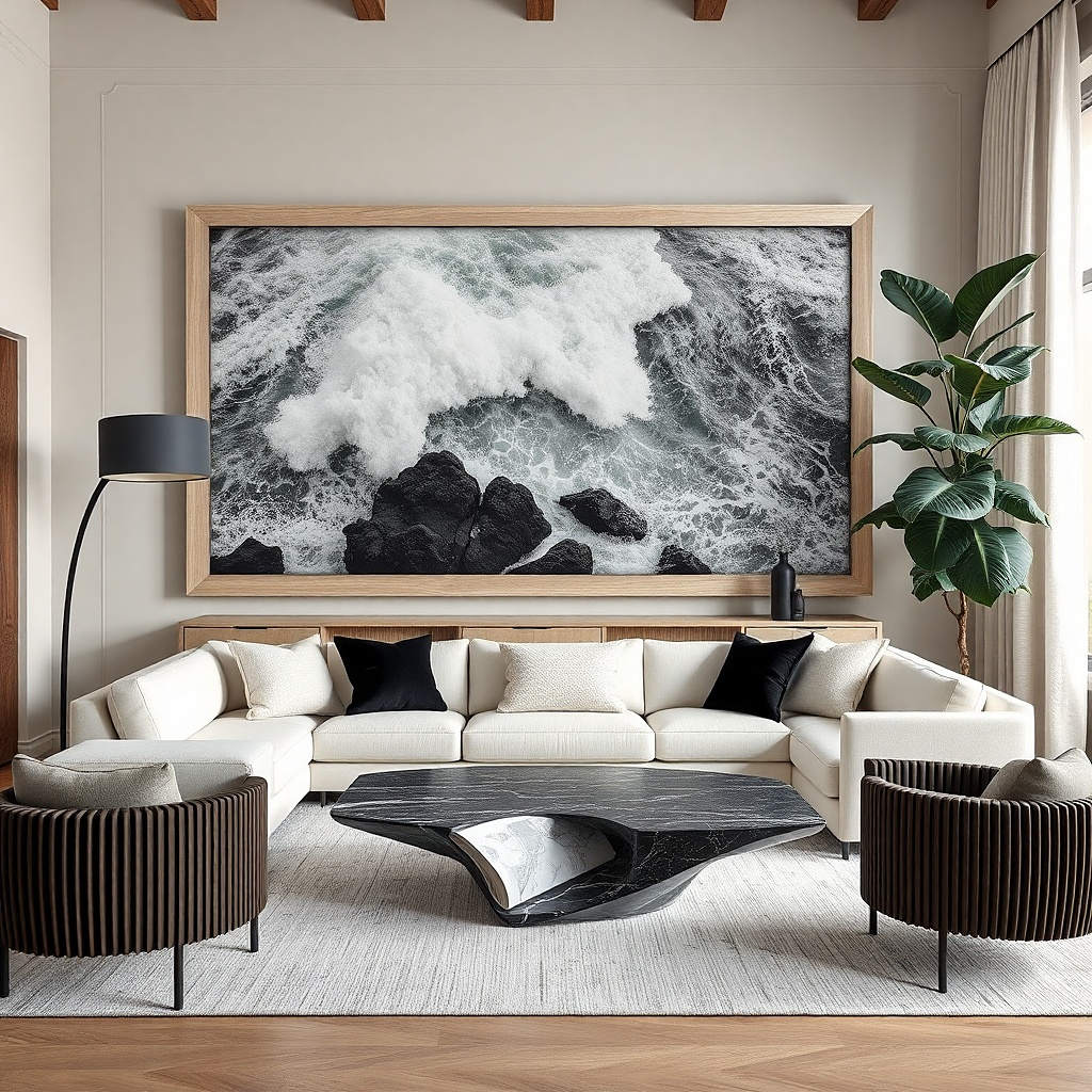 Black and white in a linen-textured mat in a large frame