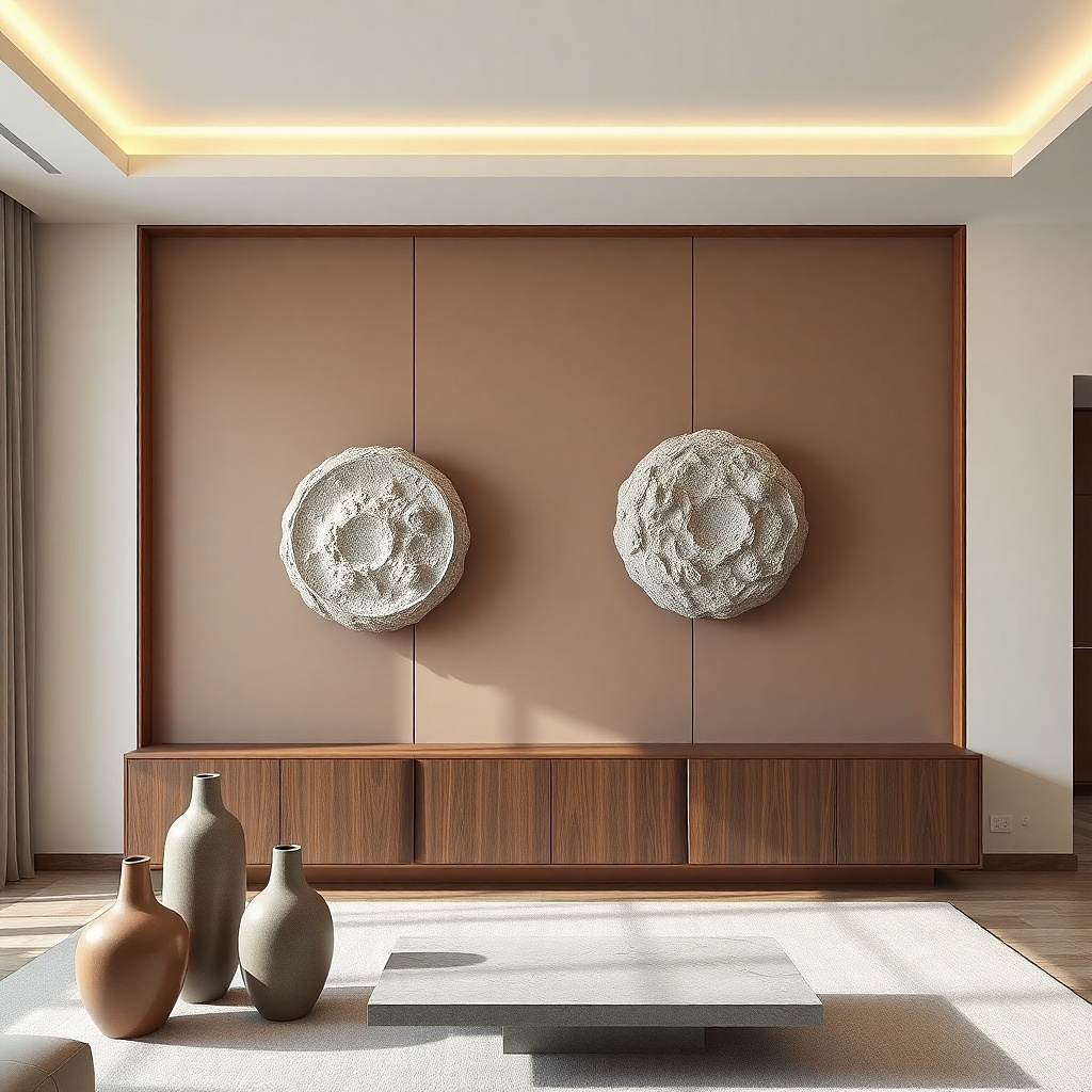 Painted color-block panel area on a living room wall with trim border