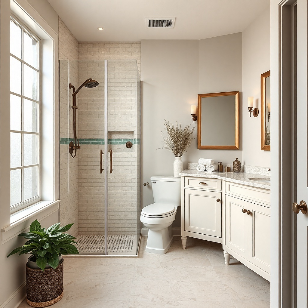 Straight alcove shower with glass door and full-height tile walls