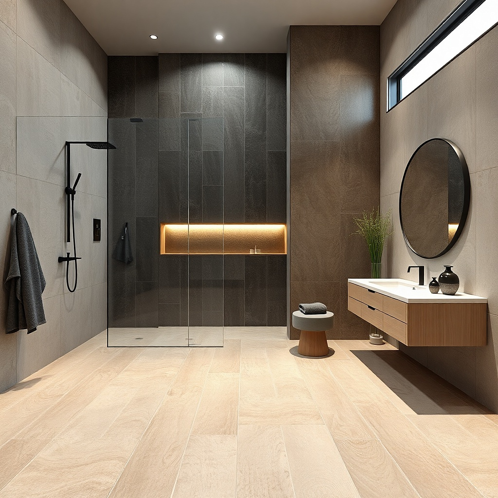 Small bathroom with a pocket door and glass shower visible in the background
