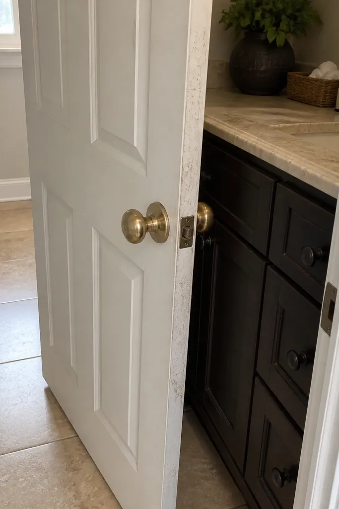 Vanity placed too close to a bathroom door swing with a visible clash