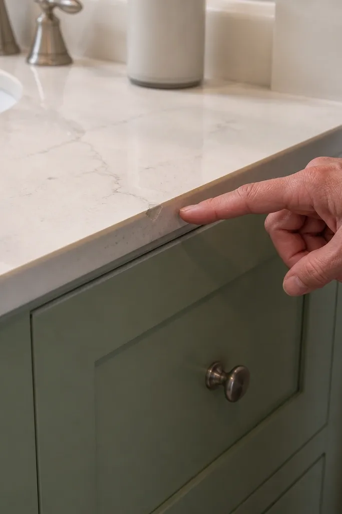 Countertop overhang looks uneven and chips at the front edge