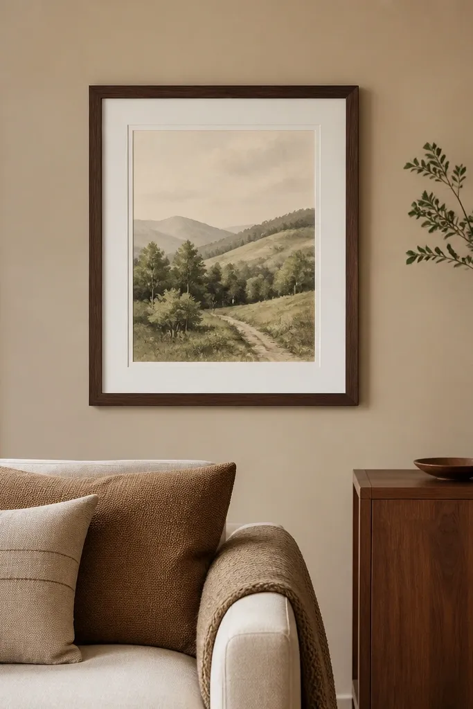 Framed artwork with a mat and a slightly darker outer frame