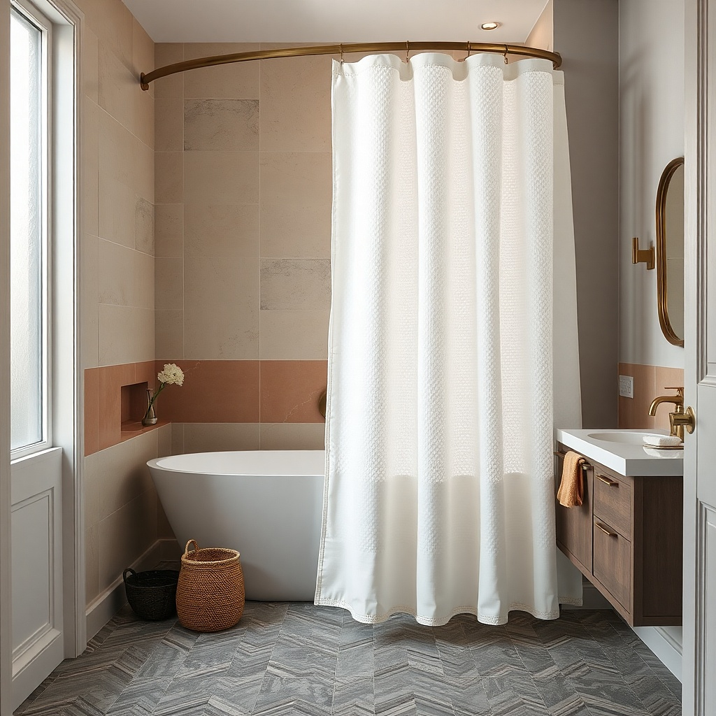 White-on-white shower curtain with embossed raised dot texture