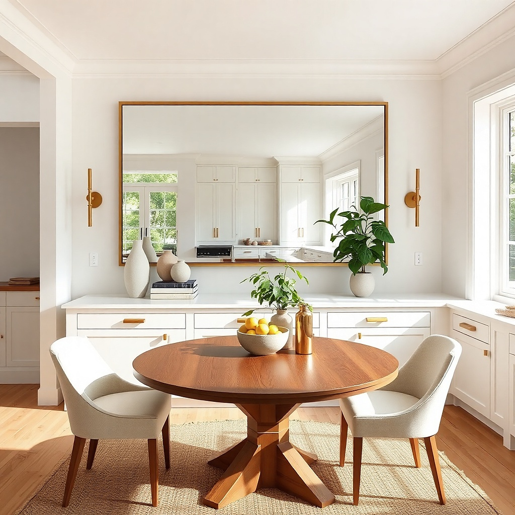 Large rectangular mirror with a black frame above a dining sideboard