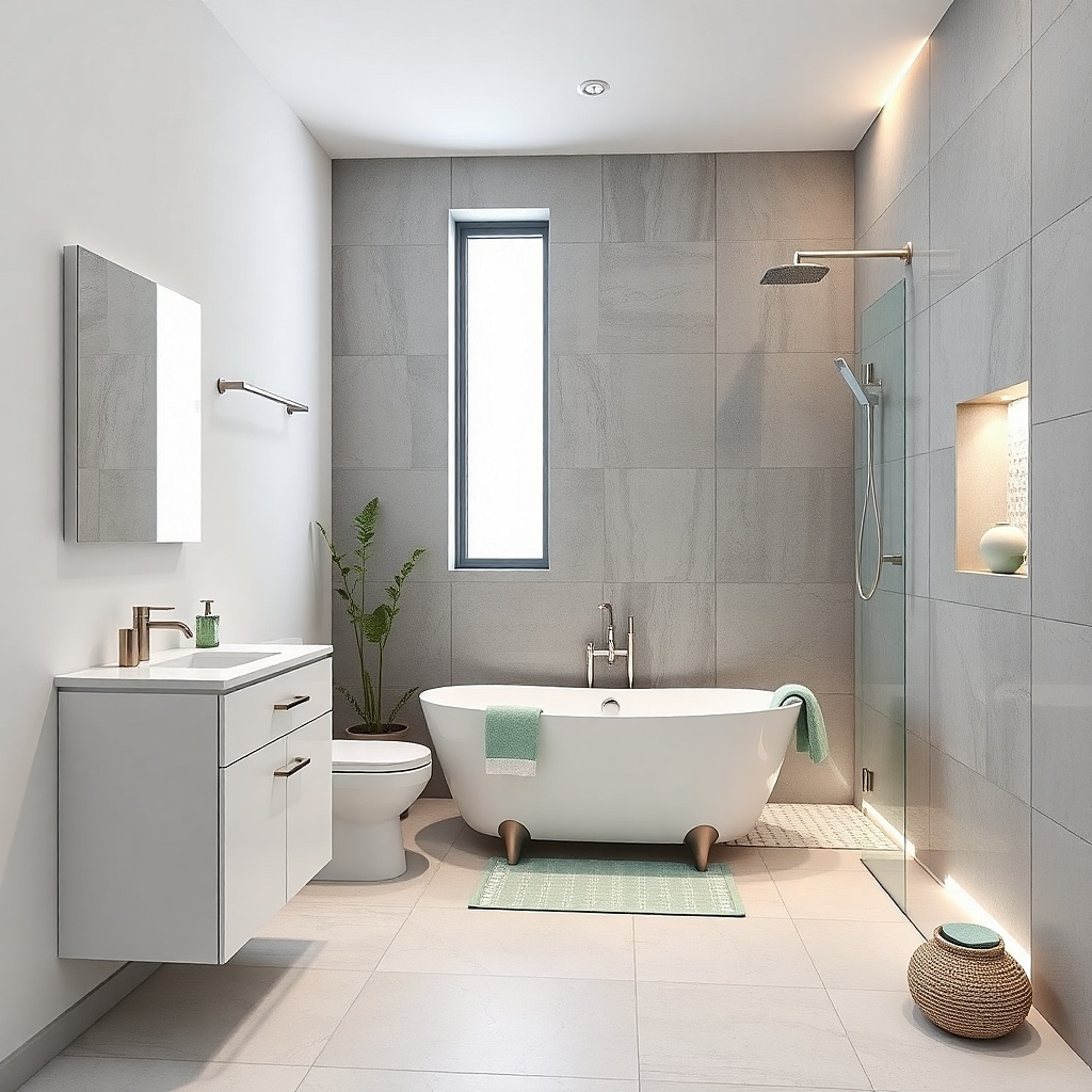 Stone-look shower tile with a clean corner edge and minimal visual cuts