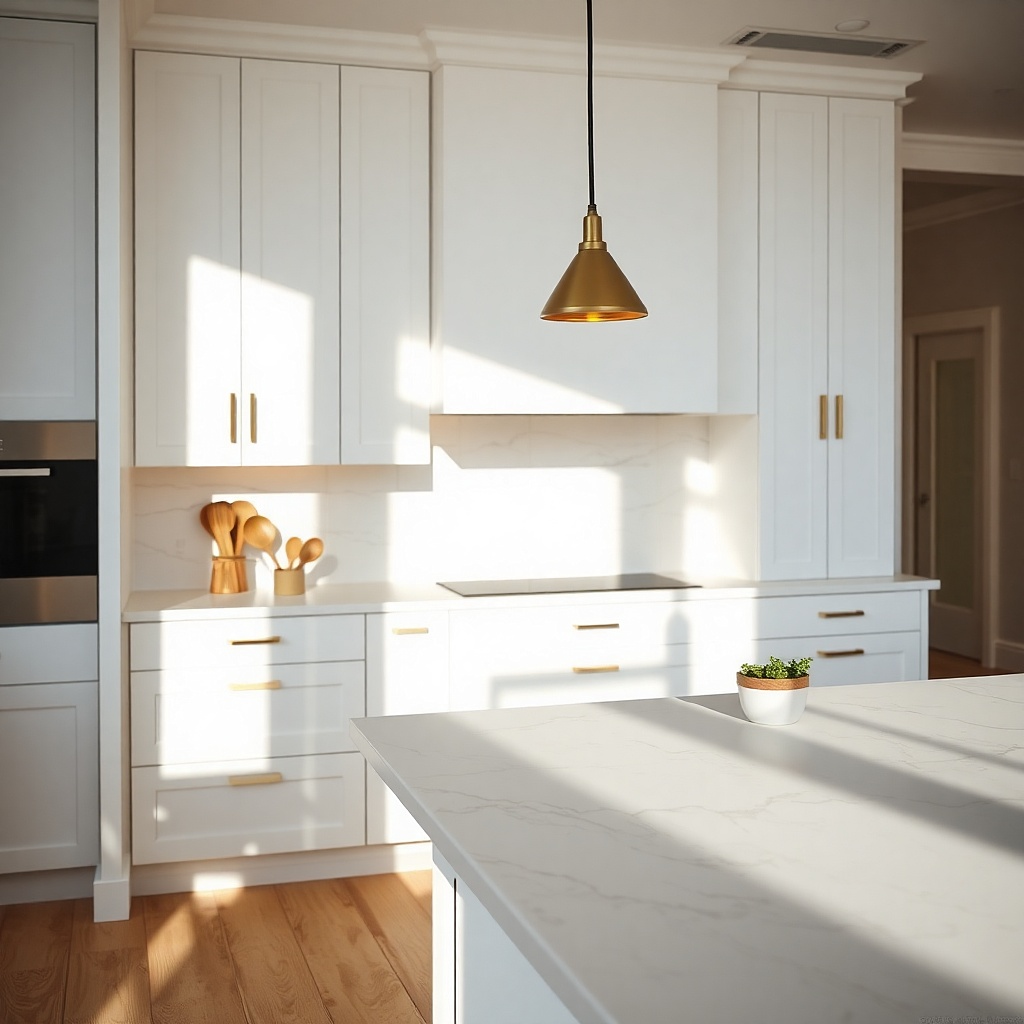 Marble backsplash with narrow built-in utensil channel above counter