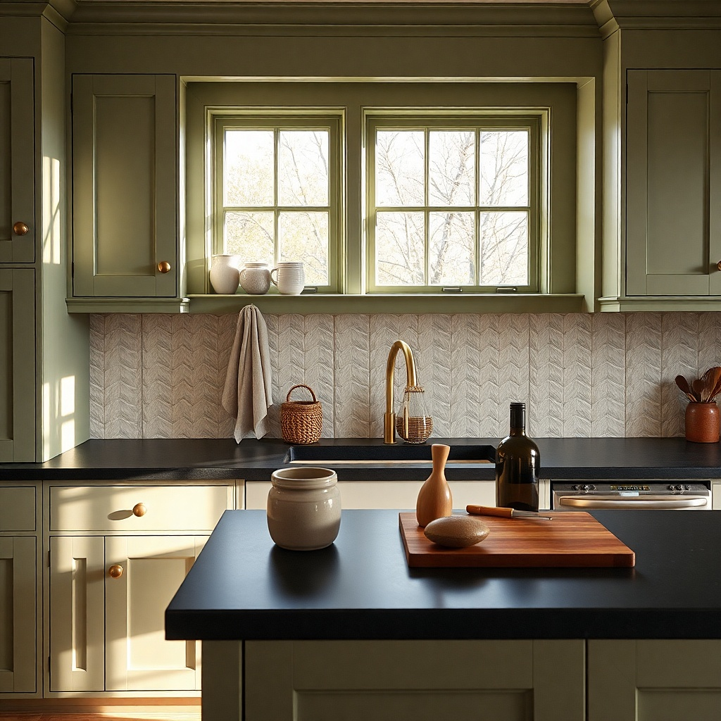 Shaker kitchen with 19-inch gap and painted peg rail under cabinets