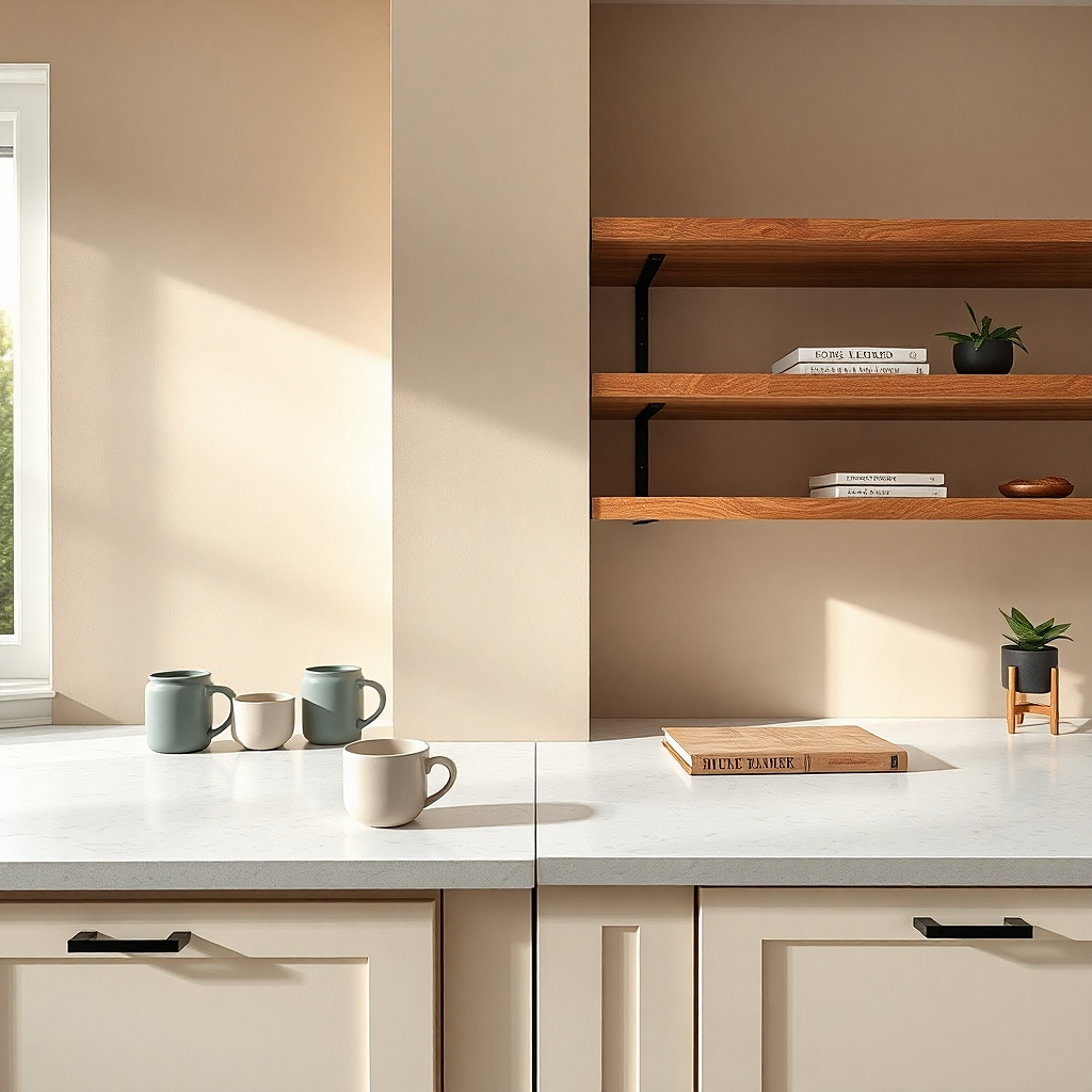 White quarter-round trim along the back of a kitchen countertop