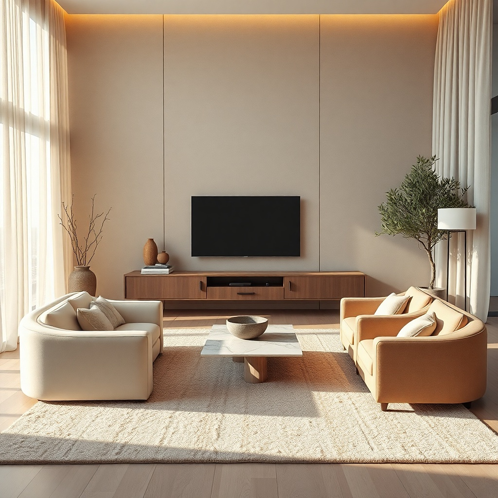Matte beige wall panel behind a TV with subtle linen texture