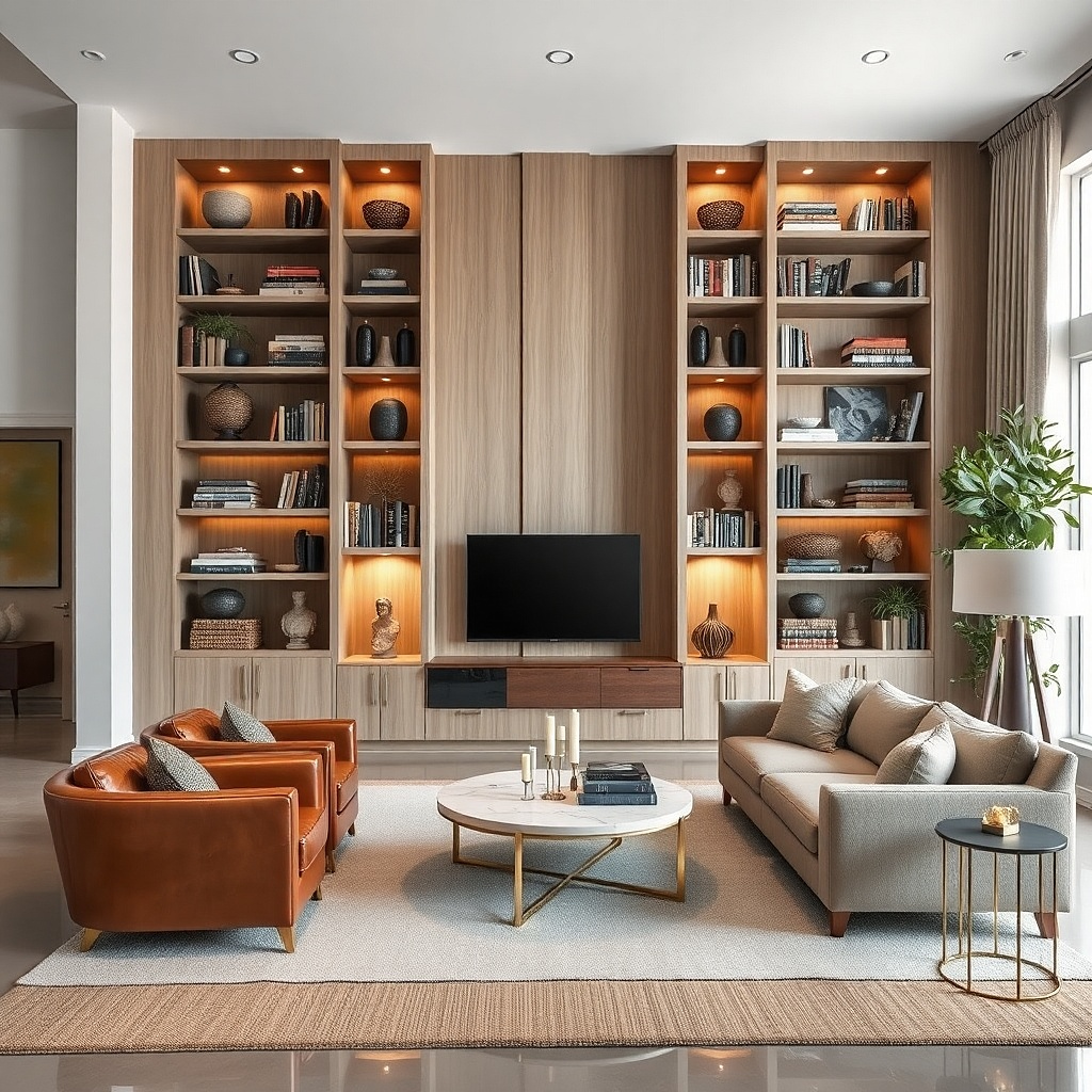 Built-in style bookshelf flanking a centered TV