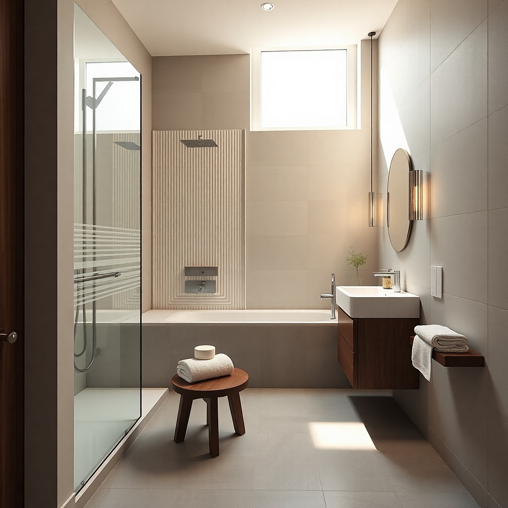 Small bathroom with a tub and a clear sliding shower door
