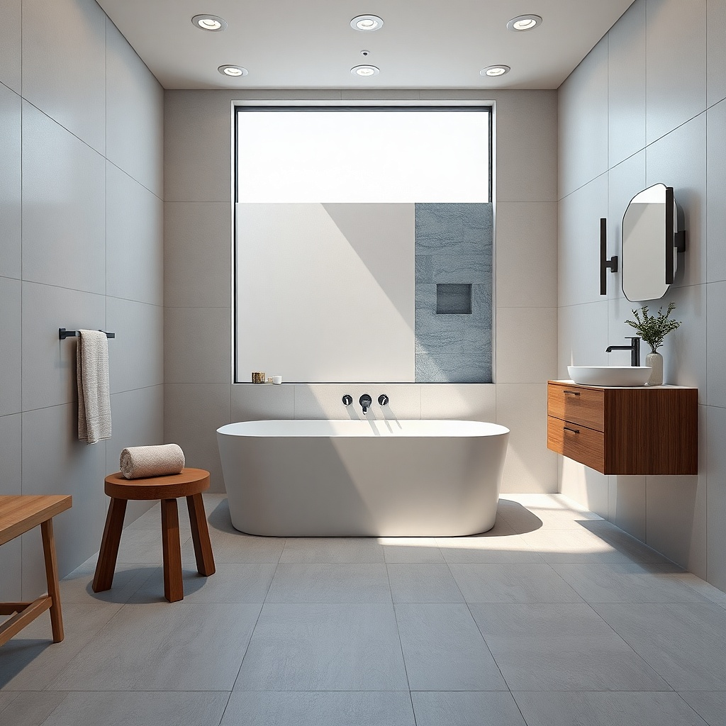 Low-profile tub with glass door and sloped tiled shower floor