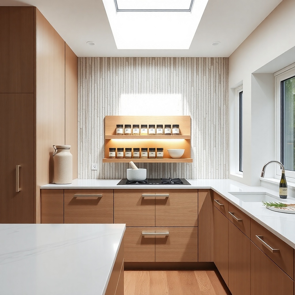 A narrow countertop with three matte terracotta ceramic canisters of different heights. They hold flour, sugar, and coffee, and each canister has a matching lid in cream.