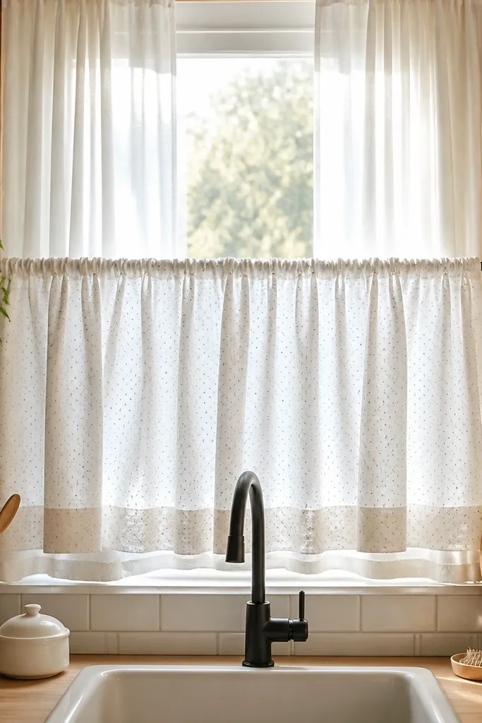 Layered curtains with one short panel and one slightly longer panel