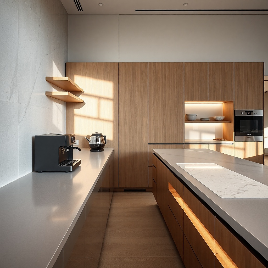 Dekton countertop with espresso machine and toaster oven
