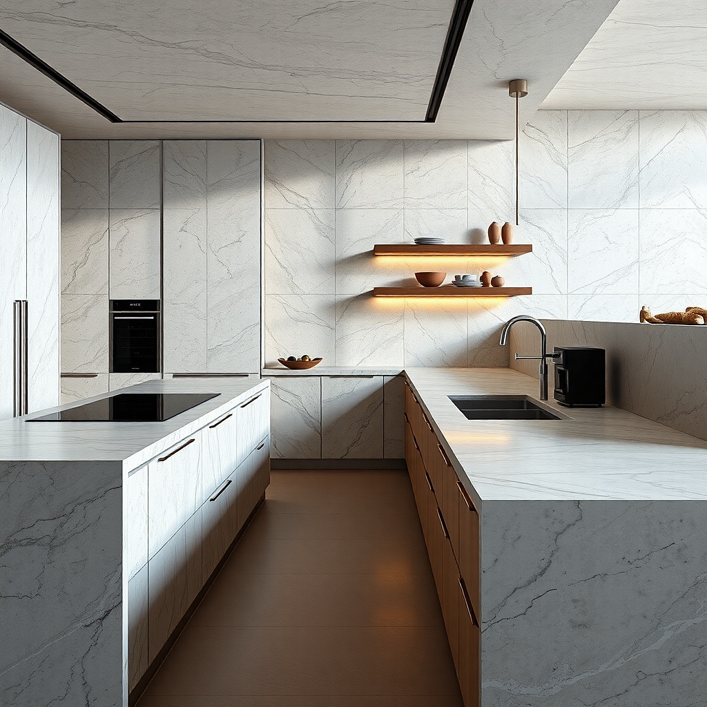 Fabricator measuring a Dekton slab for a kitchen island