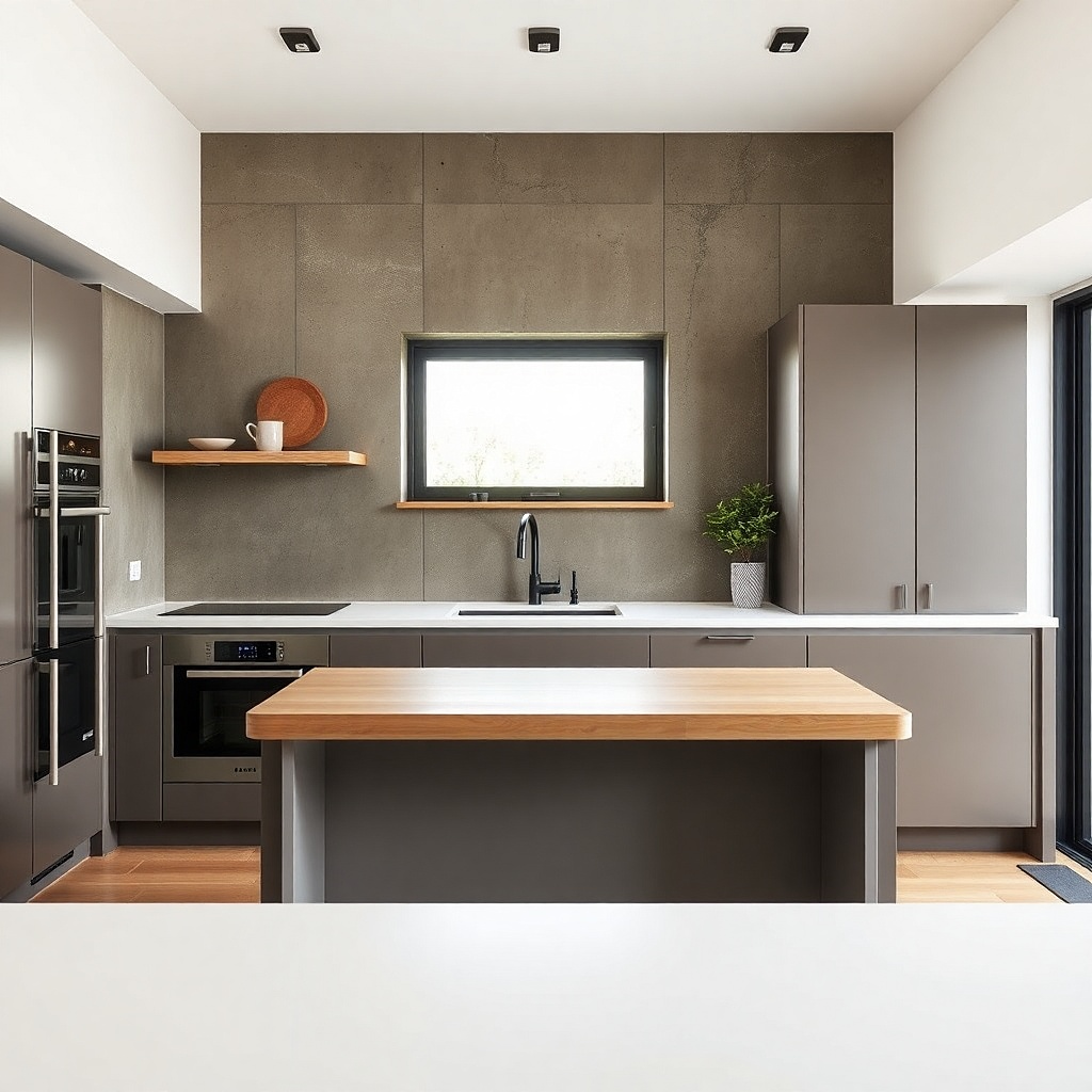 Kitchen with Dekton by the range and quartz on the island