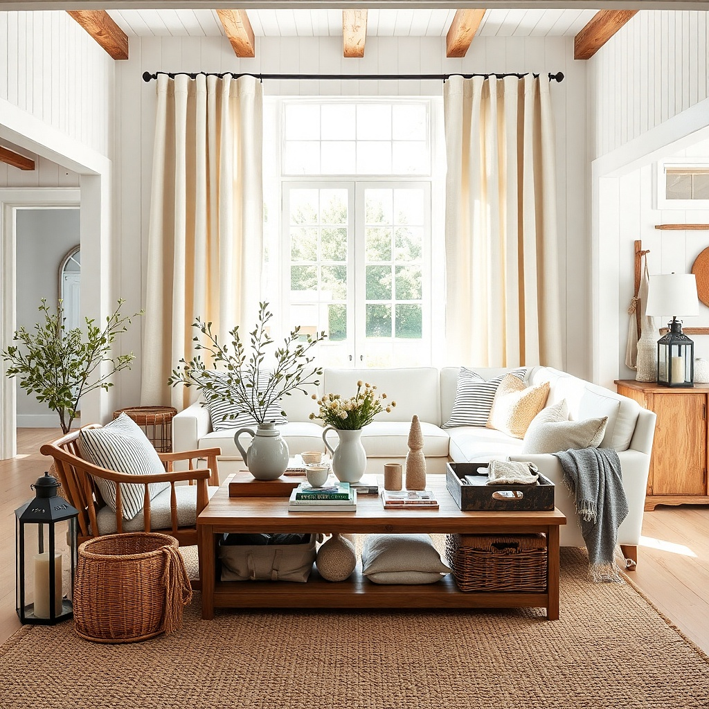 Natural slub cotton curtains in a white living room
