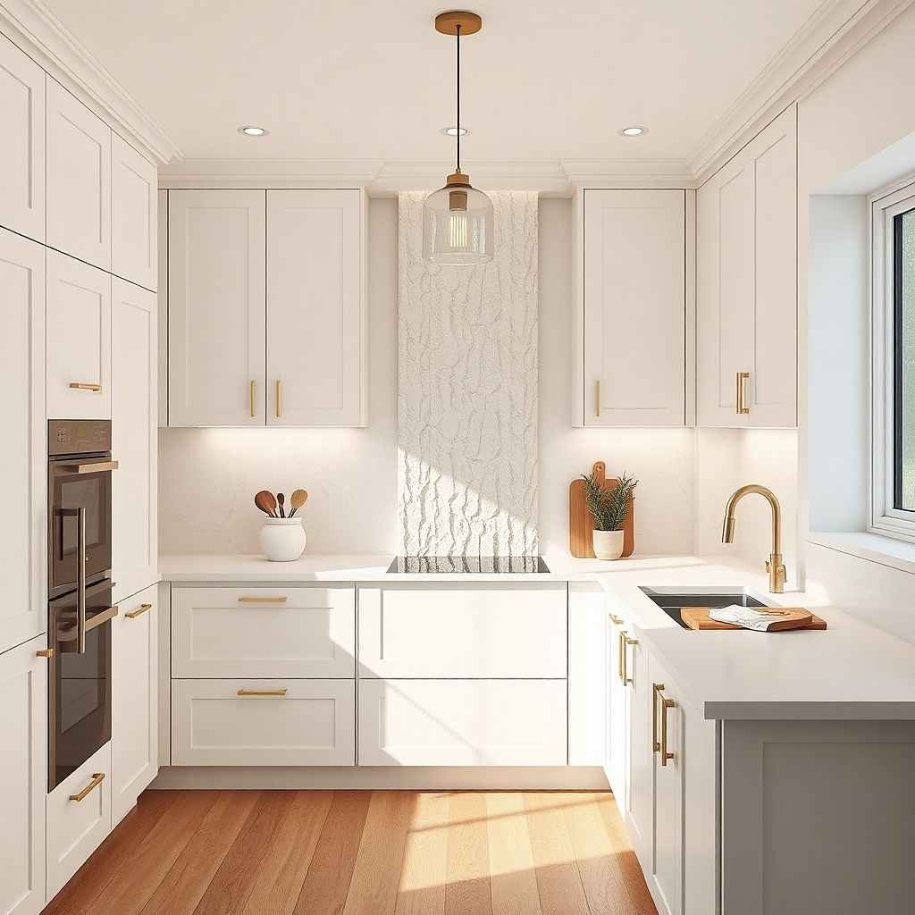 A backsplash has a single vertical strip of removable white subway tile contact paper behind the sink area. The rest of the wall stays plain white paint.