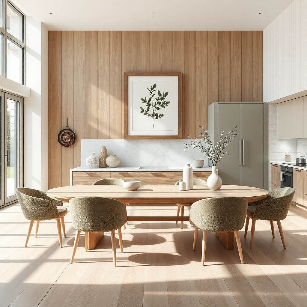 Large botanical print in a thick oak frame on a kitchen wall