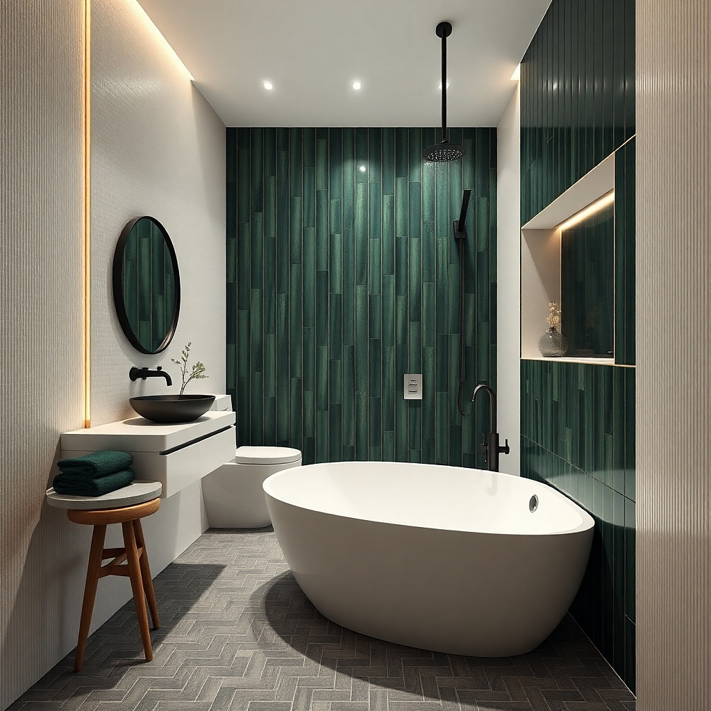 Soaking tub with white deck and clear frameless glass panel