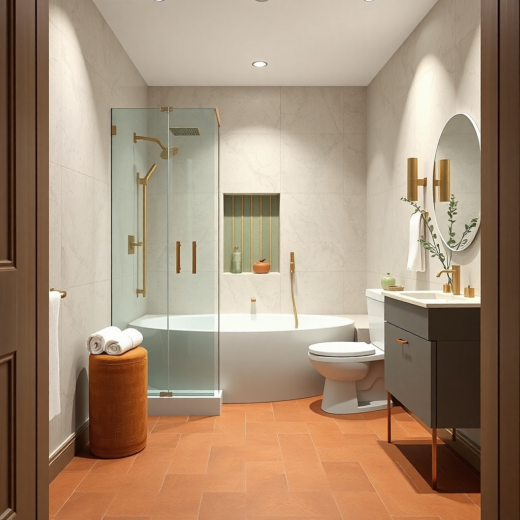Black shower rail with tall vertical tile behind a soaking tub