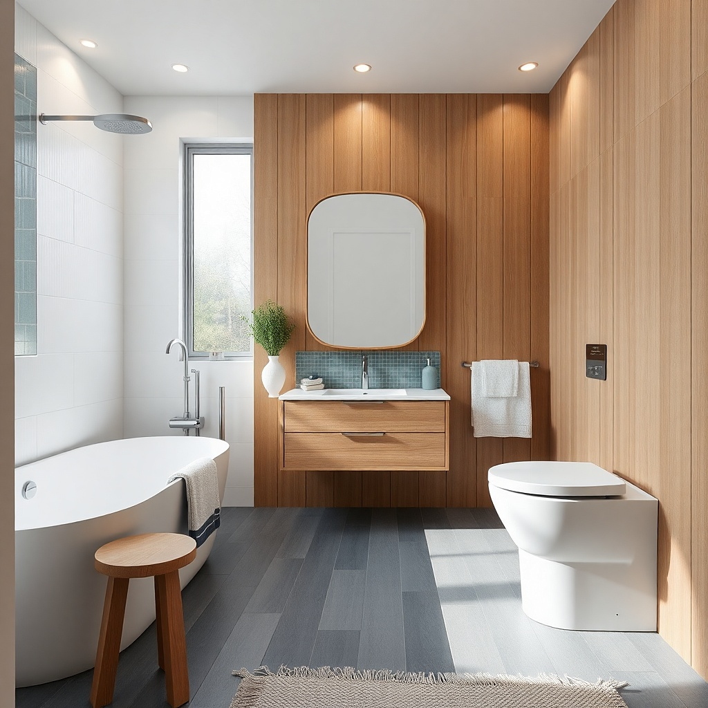 Soaking tub in a corner with a clear hinged shower door