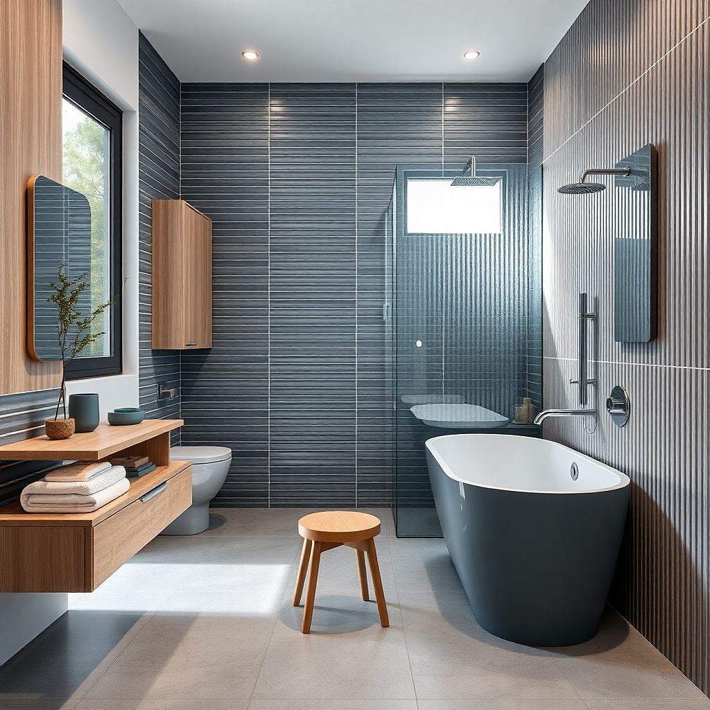Soft white herringbone tile around soaking tub and shower glass