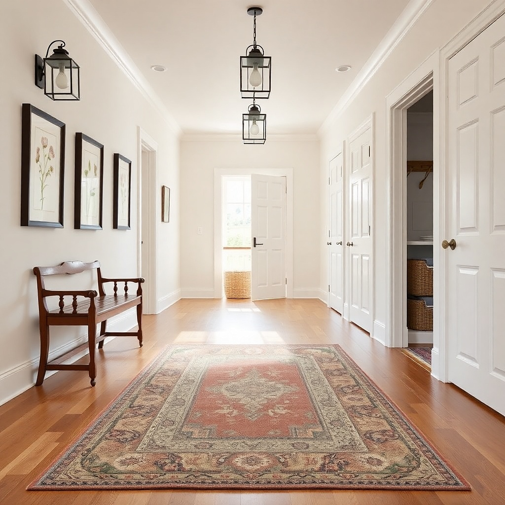 Hallway runner ending far from both the entry and the far doorway
