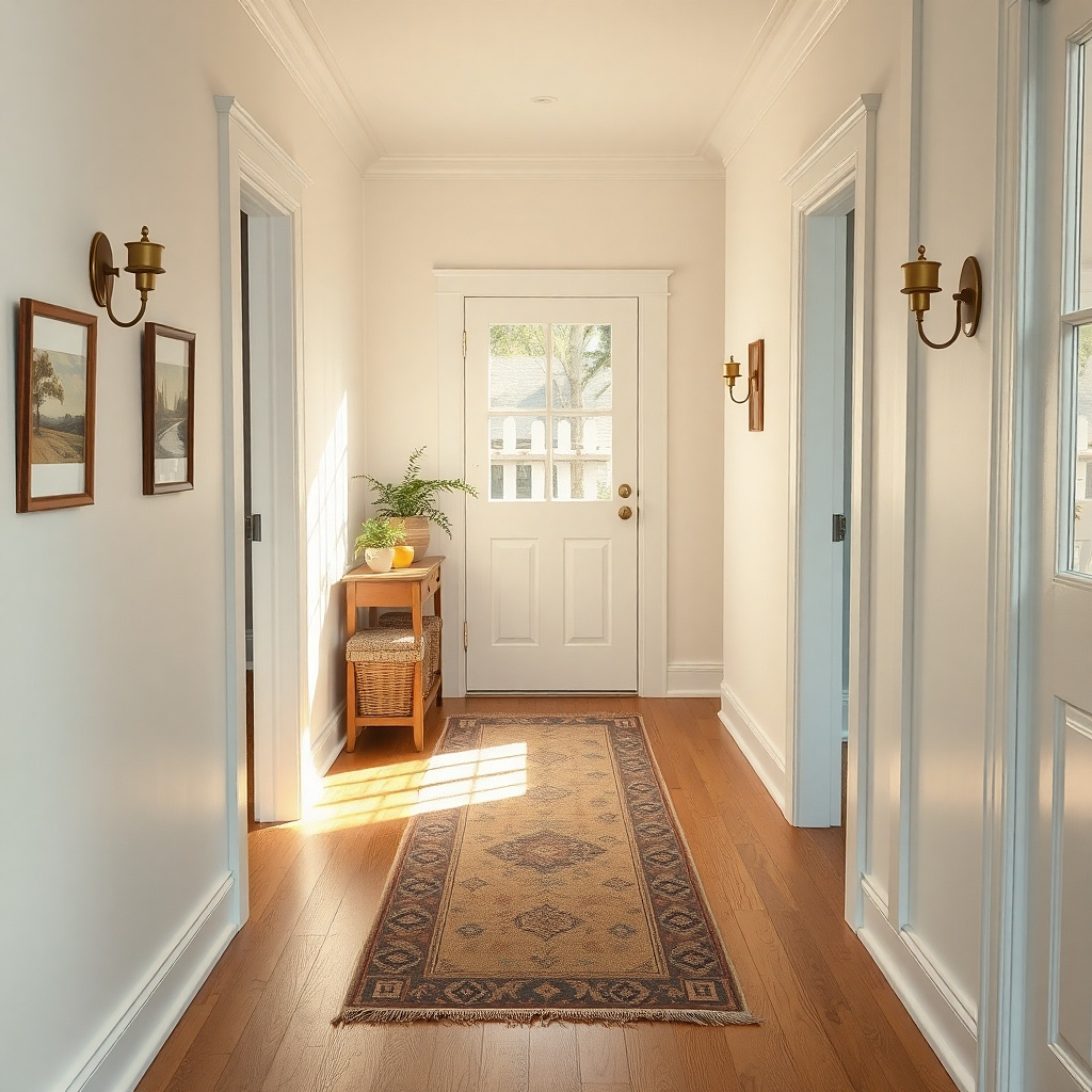 Runner placed almost touching a doorway threshold at both ends