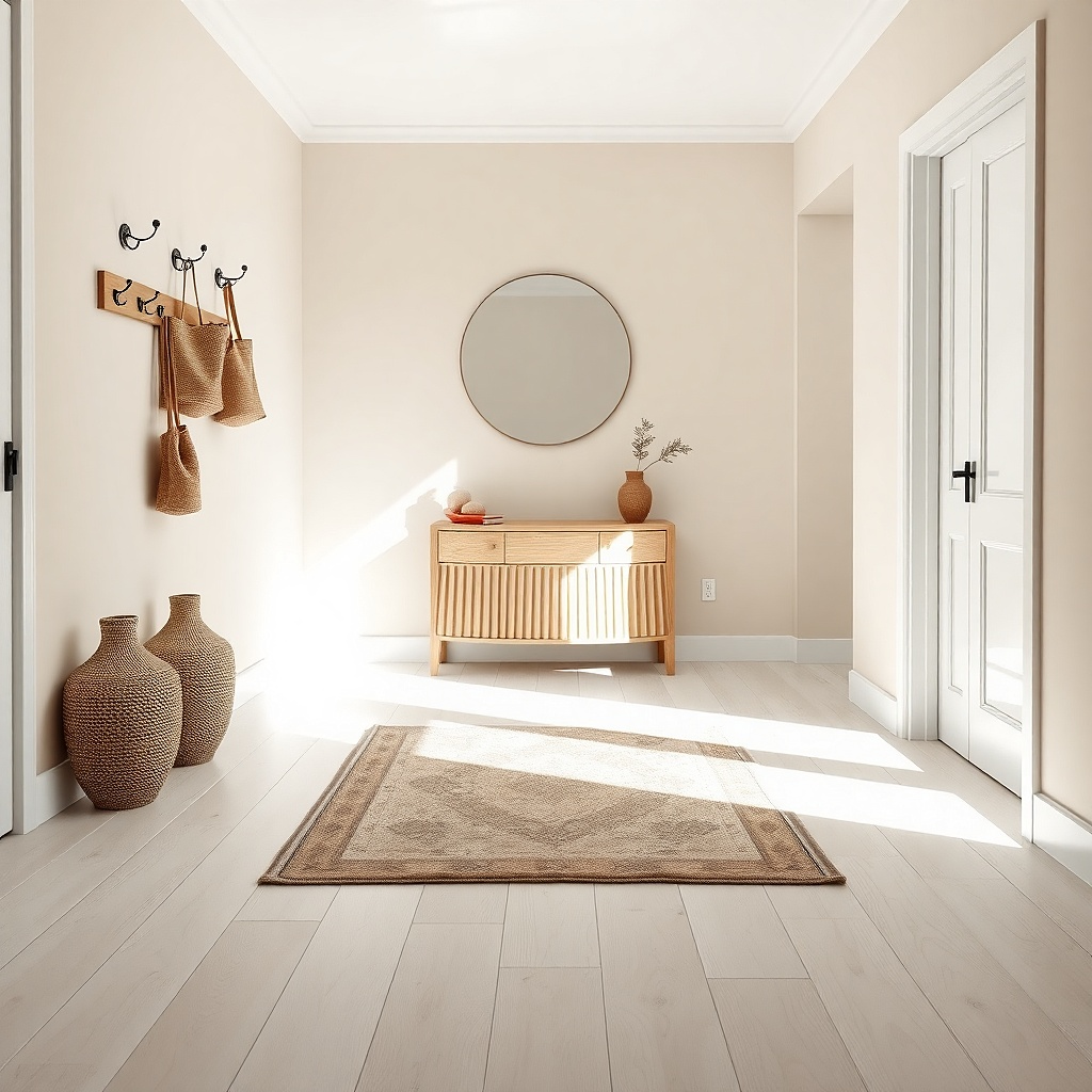 Short runner centered in a long hallway with large empty floor at both ends