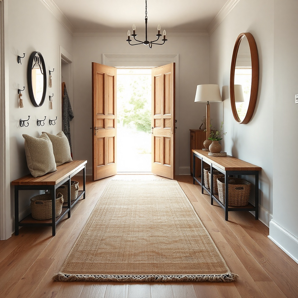 Runner beginning a few inches after an open foyer transition