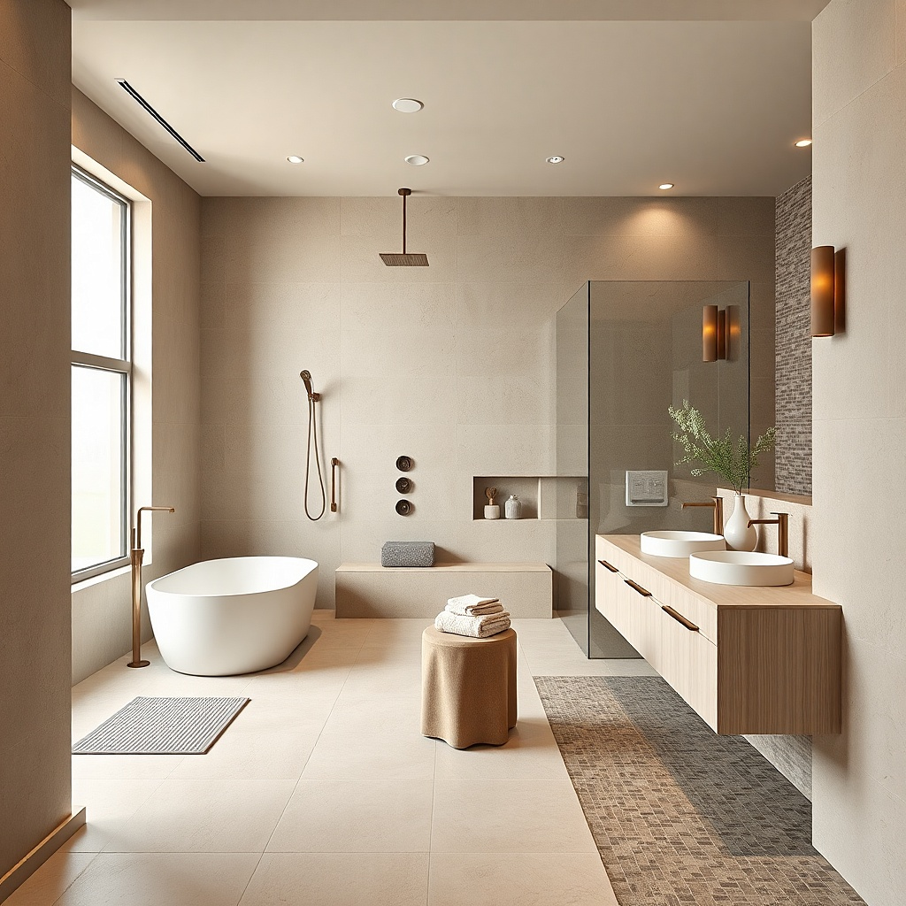 Minimal shower head with a slim wall slider and clean shower trim